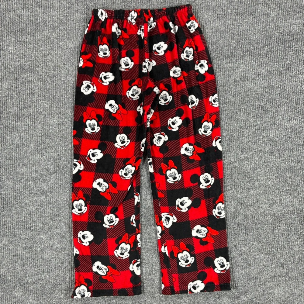 Disney Mickey Minnie Pajama Pants Womens Size 1X Red Black Plush Fleece Plaid - Picture 2 of 9